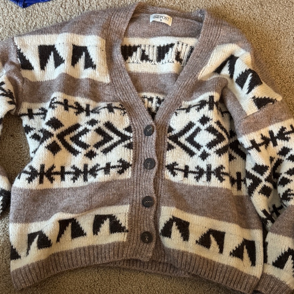 Cozy Brown and Cream Geometric Cardigan